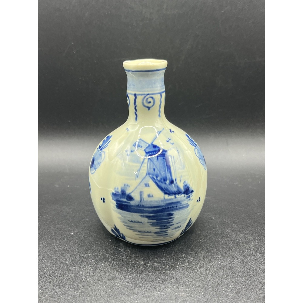 Vtg PZH Delft Blue GIN Bottle‎ 4" Hand Painted Lazarus Gate Mark Holland c.1950s